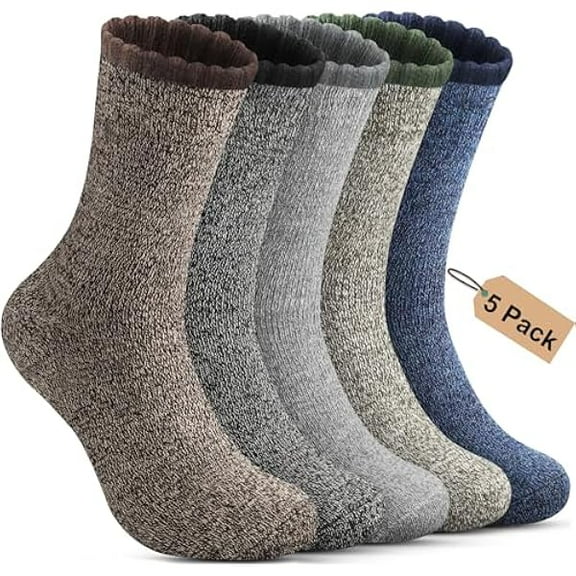 Fu997 5 Pack Merino Wool Socks - Men's Winter Warm Thermal Hiking Socks for Camping and Cozy Wear