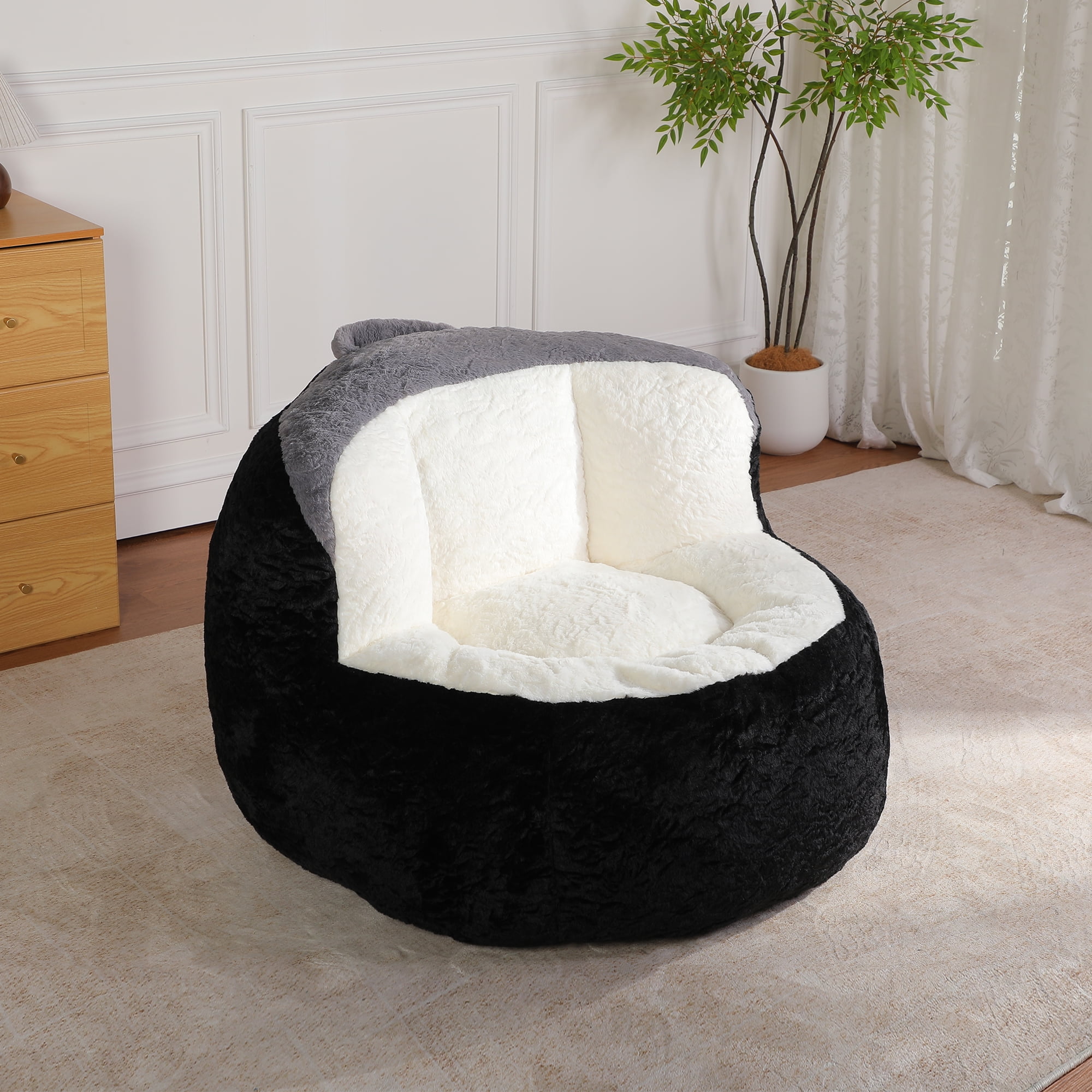 Bean Bag Chair, Faux Fur Sofa, Lounger&nbsp;Multicolor with Shredded Sponge Filling, Large Floor Couch, Non-Slip Bottom with Handle for Living Room, Kids Room, Dorm