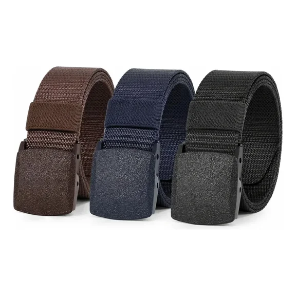 Vlokii 3pcs Men's Web Belt with Plastic Buckle Nylon Belts Casual No Holes Belt for Men Belt