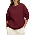 thumbnail image 1 of Penkiiy Chandails en Molleton pour Femmes Col Rond Manches Longues Chandail à Capuche en Polaire Surdimensionné Mode Automne 2024 Chandail-Over m Vin, 1 of 5