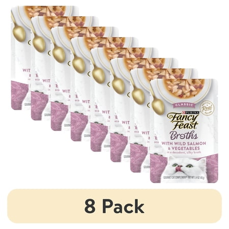 (8 pack) Purina Fancy Feast Broths Kitten Food, Wet Cat Food, Salmon & Vegetables, 1.4 oz Pouch