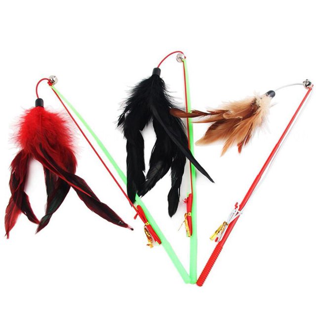 Imitation Feather Teaser with Bell Cat Toy Fishing Rod Cat Toys Wand for Cat Exerciser Playing - 3 Pcs Random Color