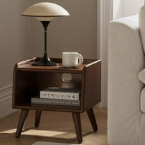 Solid Wood Nightstand, Mid Century Modern Night Stand, Wood Side Table, Small Bedside Table with Open Shelf, Low Nightstand, Short Nightstands for Bedroom(Walnut, 15.75" H)