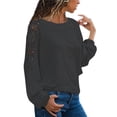 thumbnail image 1 of Moda mujer encaje sólido manga larga encaje patchword o-cuello camisa blusa Fridja  hkj1722, 1 of 6