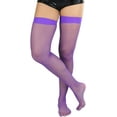thumbnail image 5 of ToBeInStyle Womens Sexy Nylon Versatile Fine Fishnet Thigh High Stockings w/ Opaque Band - Neon Purple, 5 of 5