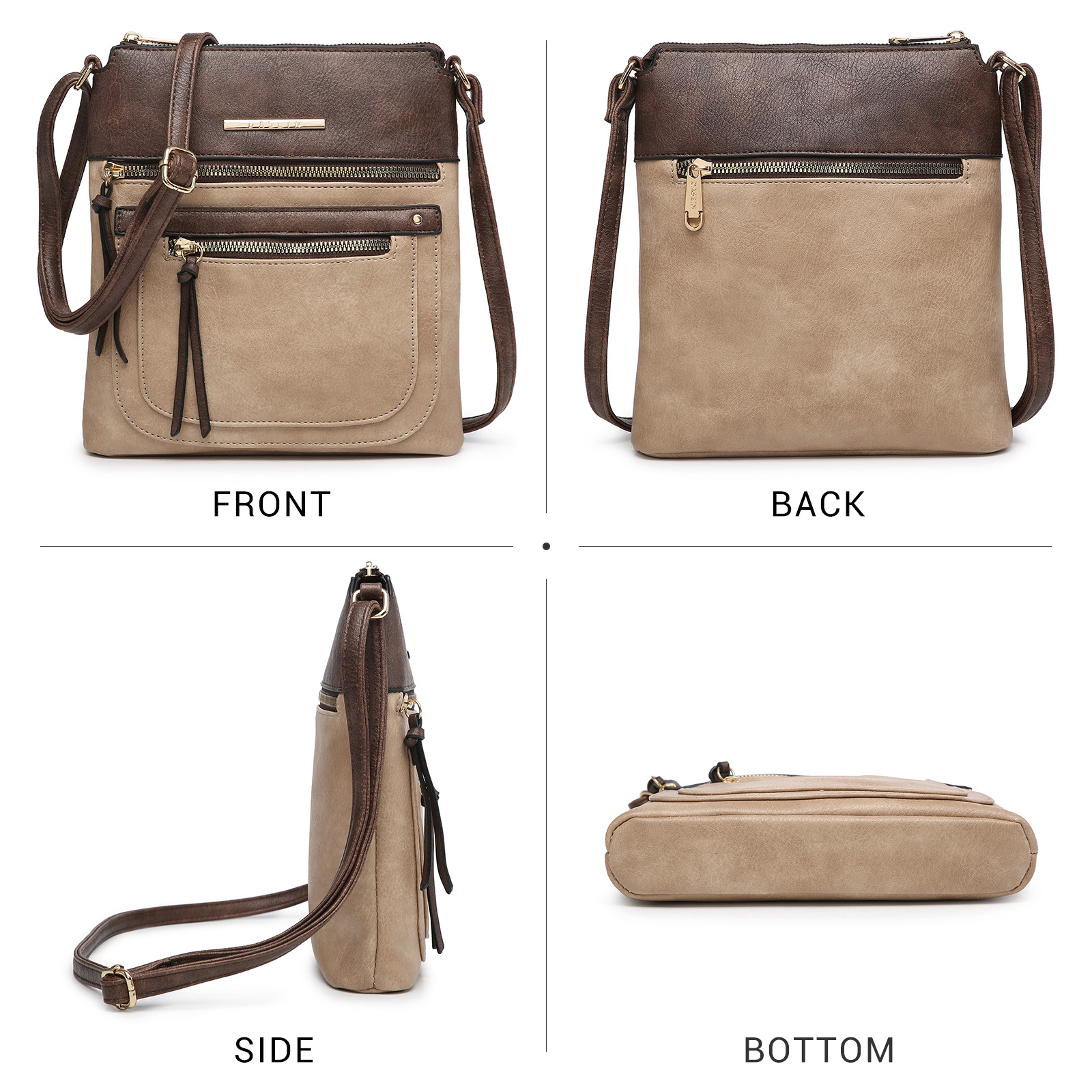 Dasein Women's Beige Vegan Leather Crossbody Bag photo 5