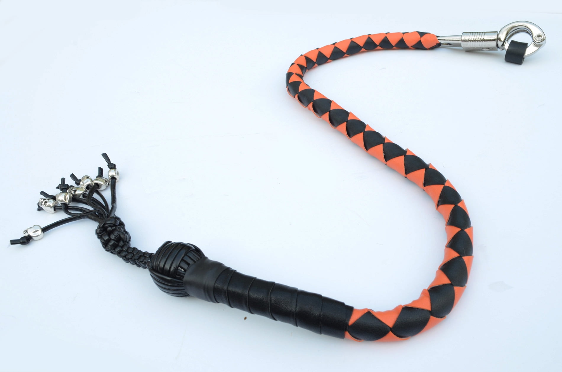 PU Leather Motorcycle Whip Get Back whip 1" Ball & Skulls 36" ORANGE