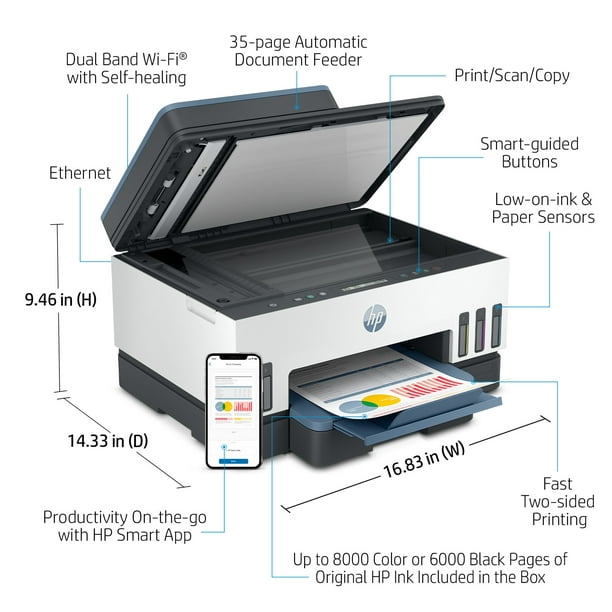 præambel katastrofale retort HP Smart Tank 7301e All-in-One InkJet Printer, Color Mobile Print, Scan,  Copy, - Walmart.com