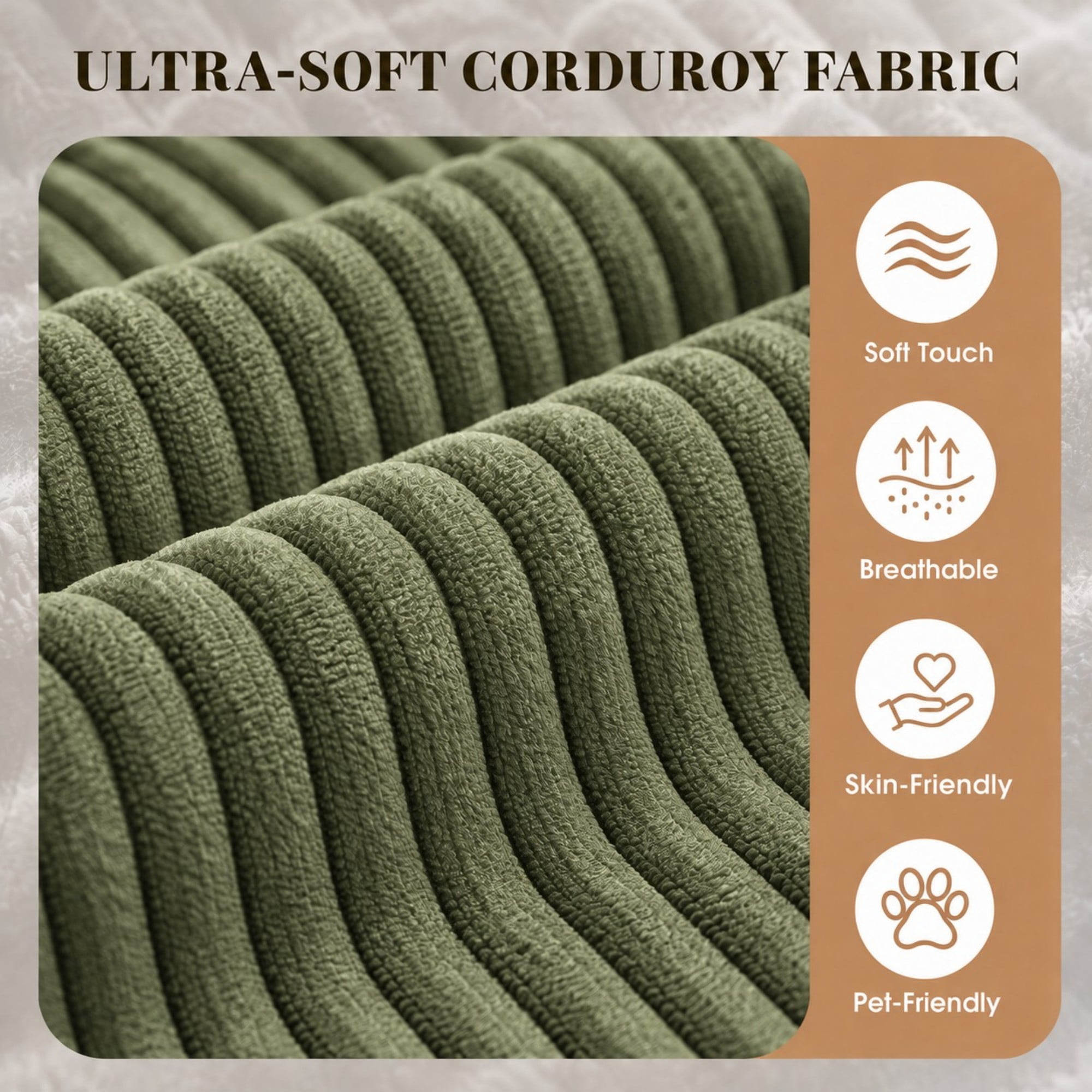 DEALTOPS 109" Corduroy L-Shape Floor Cloud Couch, Deep Seat Modular Sectional Sofa, Left Chaise, Green