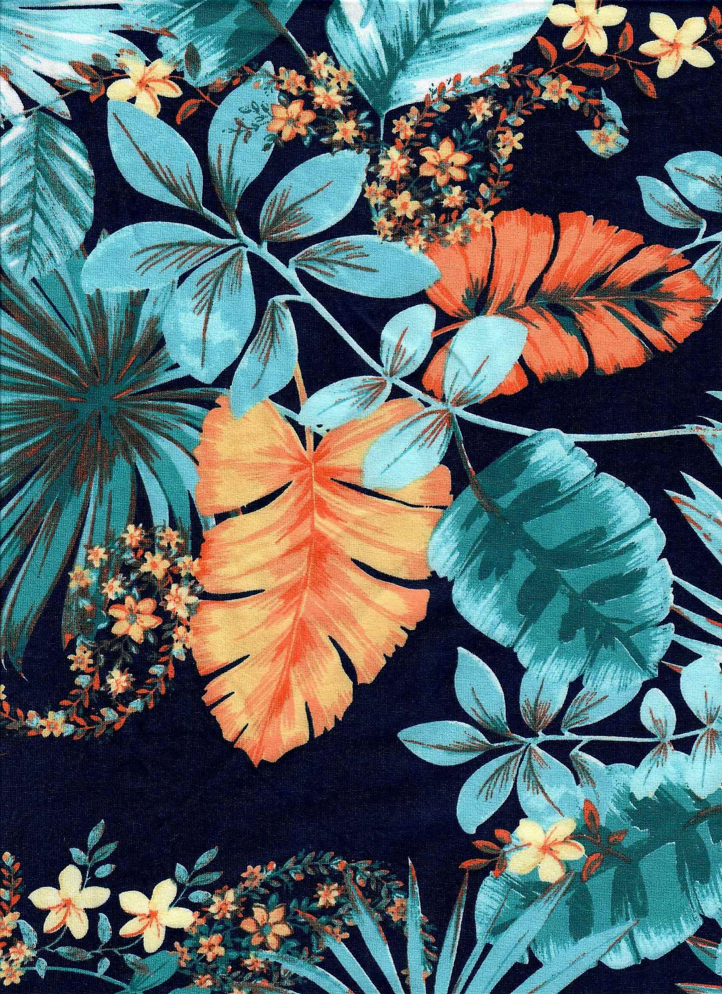 Fabric Selection Inc Poly Span Dty Brushed Tropical Floral Print Navy 3