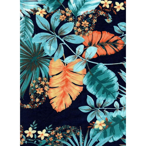 Fabric Selection Inc Poly Span Dty Brushed Tropical Floral Print Navy 3