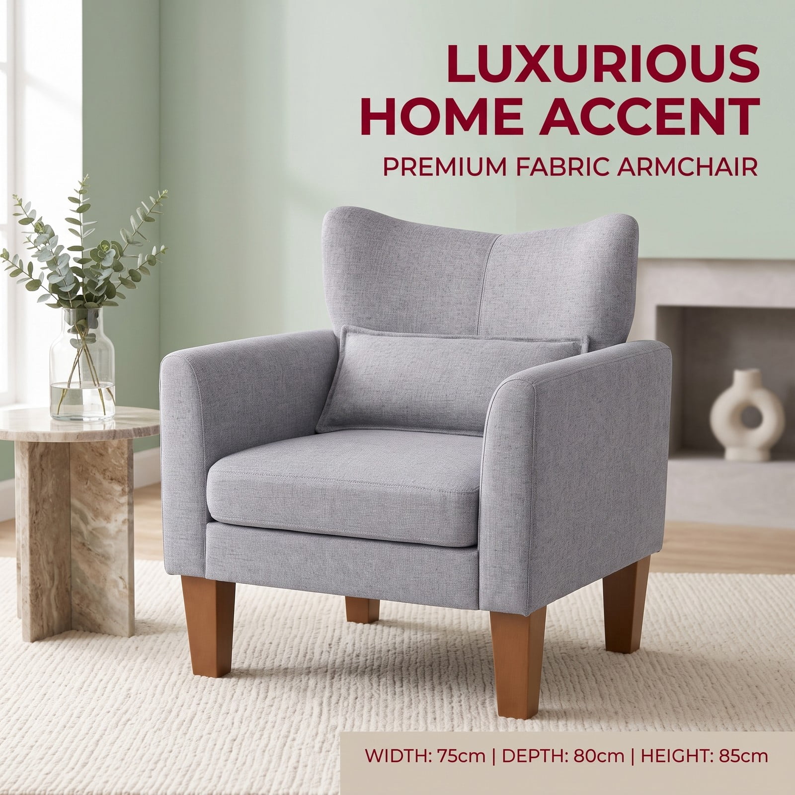 Furnibear Modern Accent Chair with Removable Seat Cushion and Lumbar Pillow, Faux Linen Upholstered Armchair for Living Room Bedroom Office Reading Nook, 350 lbs, Gray