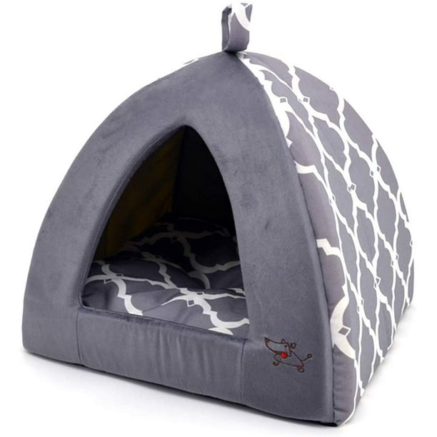 Pet Tent Soft Bed for Dog and Cat by Best Pet Supplies Gray Lattice, 19" x 19" x 19"H