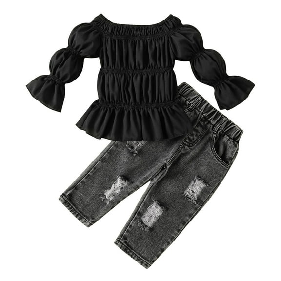 Sngxgn Baby Girls Toddler Sweater Knit Top and Cropped Pant Set(Black,120)