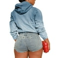 thumbnail image 2 of Women's Half Zip Denim Hoodie Pullover Jacket Jean Sweatshirt Tops, 2 of 5