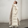 thumbnail image 6 of Women Cotton Coat Hooded Long Sleeve Pockets Side Slit Hem Down Jacket Solid Color Pockets Thickened Casual Outwear, 6 of 8