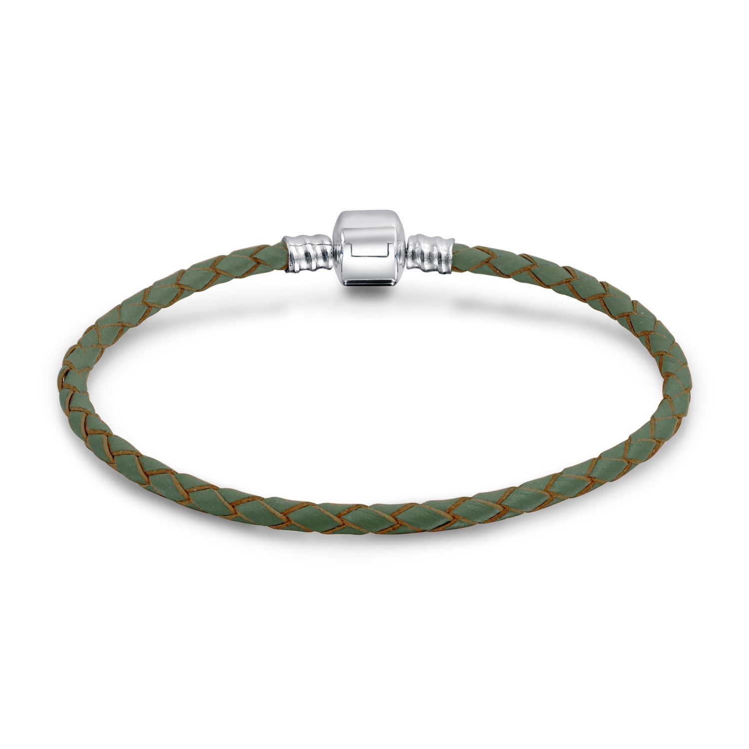 JAJAFOOK Bracelet Snap Clasp Style Bangle Sterling Silver Elk Leather Rope Bracelet Charms Beads Ideal