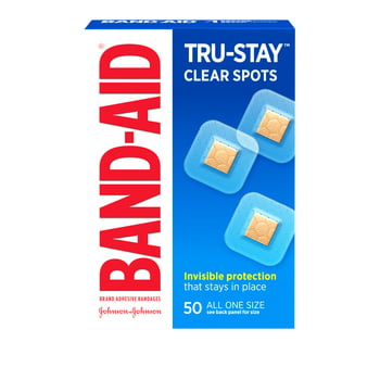 Band-Aid Brand Tru-Stay Clear Spots Square Bandages, One Size, 50 ct