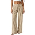 thumbnail image 4 of SAWOBUUN Womens Wide Leg Pants Striped High Waisted Casual Palazzo Pants Cotton Blend Summer Vacation Trousers, 4 of 6