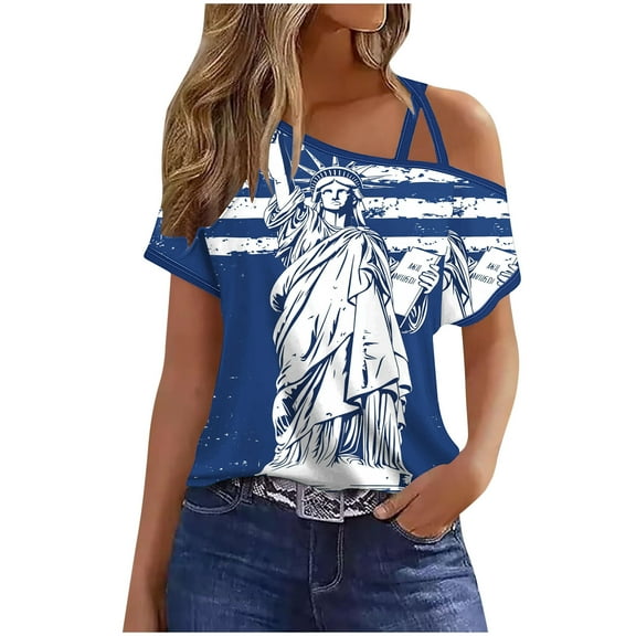 VerPetridure American Flag Shirts for Women 4th of July T Shirt Funny USA Print Crew Neck Tees Patriotic Casual Short Sleeve Tops