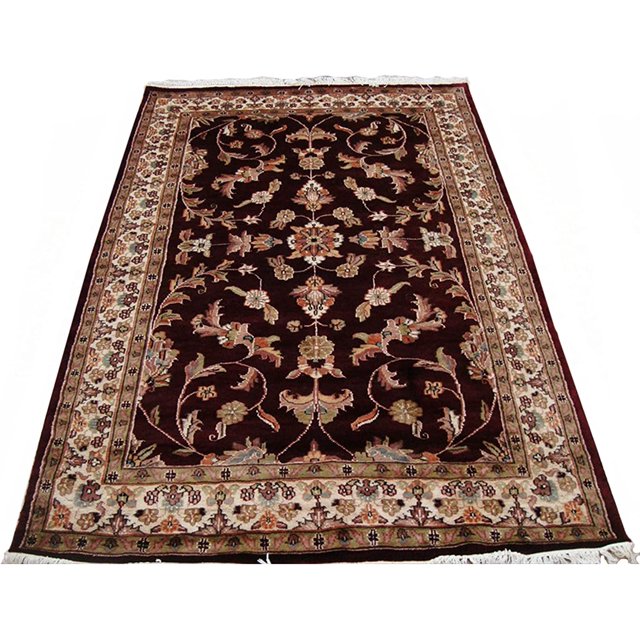 Mid Night Dark Red Love Flowers Rectangle Area Rug Hand Knotted Wool Silk Carpet (6 x 4)'