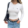 thumbnail image 3 of Womens Long Sleeve T Shirts Fall Fashion Basic Crop Tops Going Out Outfits Y2k Clothes White XL, 3 of 7