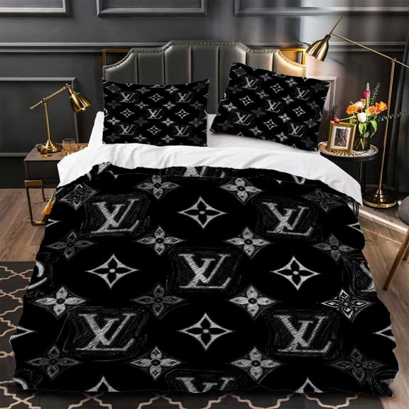 Luxurious 3-Piece Duvet Cover Set Black & White Design with Iconic Floral Motifs Modern Chic Bedding