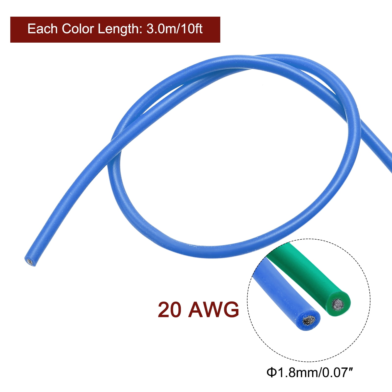 20 Gauge Silicone Wire 20AWG Stranded Wire Tinned Copper Wire High Temp Wire Blue/Green 3.0m/10ft 2pcs