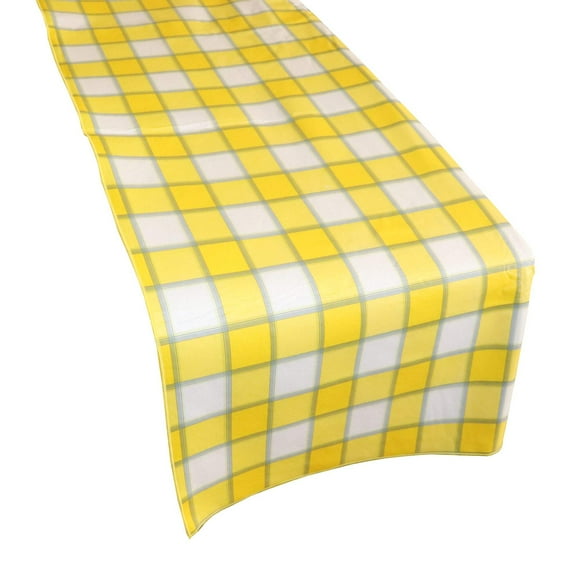 Plastic Table Runner Non-Slip Flannel Backing - Yellow Plaid Checkered