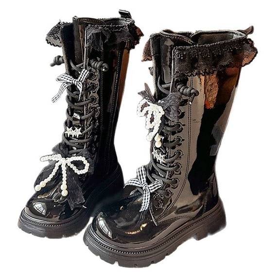 CAIVO Warm Winter Boots Girls With Cute Bow Detail Cozy Fuzzy Long Boots Kids Non- Sole Comfortable Solid Color Footwear Cold Weather Outdoor Play Daily Use Cozy Child Shoes