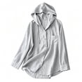 thumbnail image 5 of Seffadzy Women's Cotton Linen Long Sleeve Hooded Button Front Cardigan Shirt Lightweight Relaxed Fit Soft Breathable Beach Vacation Sun Protection Top, 5 of 5