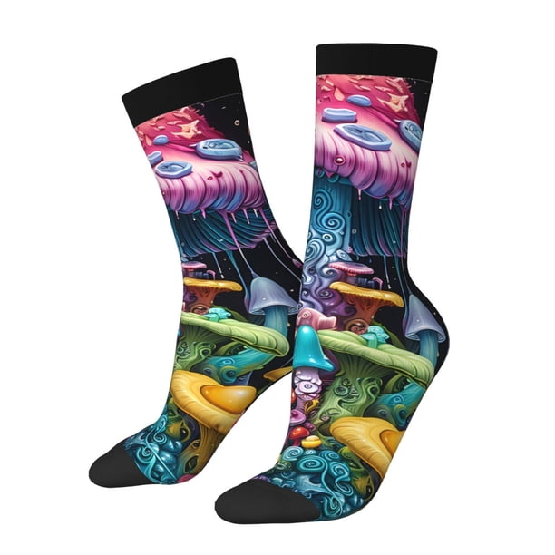 Balery Colorful Mushroom Calcetas Largas con Estampado para Hombre y Mujer – Suaves y Transpirables, Talla Única (US 5-11)