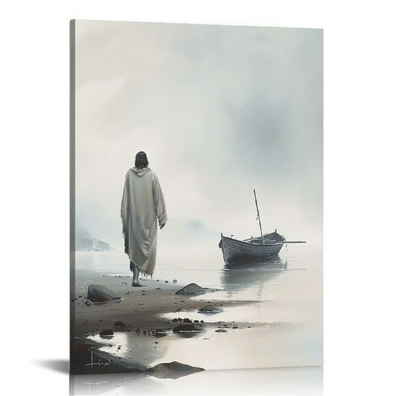 JEUXUS Framed Jesus Wall Art Christian Bible Canvas Wall Decor God Poster Minimalist Boho Home Pictures Posters Prints Religious Paintings Room Bedroom Church Decorations Ready to Hang 12x16 in