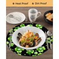 thumbnail image 3 of 15 Inch Round Placemats Set of 4, St. Patrick's Day Non Slip Heat Insulation PP Table Mats, Watercolor Green Shamrock Polka Dots Black Washable Place Mats for Kitchen Dining Party Table Decor, 3 of 7