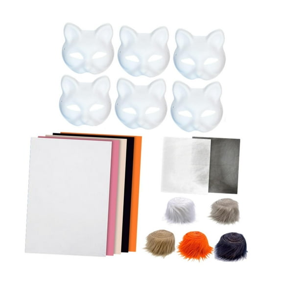 Kit de máscara de gato de 6 piezas, máscara blanca DIY, manualidades de decoración, creatividad, máscara de gato en , máscara de cara de Animal