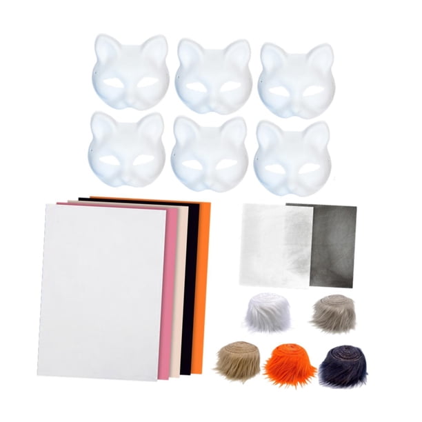 Kit de máscara de gato de 6 piezas, máscara blanca DIY, manualidades de decoración, creatividad, máscara de gato en , máscara de cara de Animal