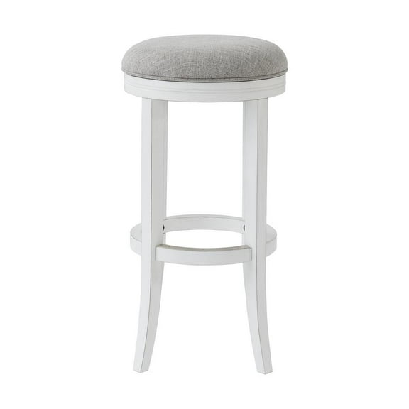 New Ridge Home Goods 31in. Bar-Height Wood Backless Barstool with Upholstered Grey Swivel Seat