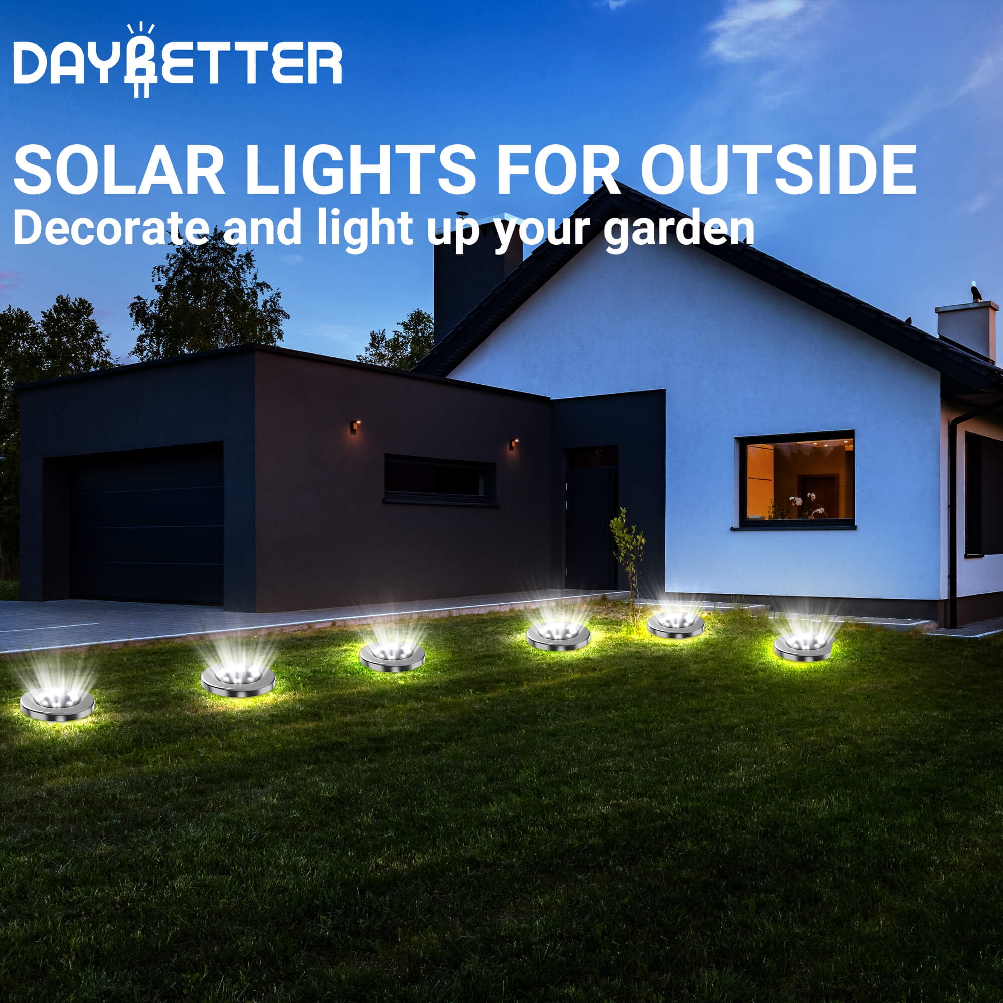 DAYBETTER 12Pack Solar Ground Lights Outdoor,8 LED Solar Disk Light IP65 Waterproof for Yard Garden Lawn Patio Driveway Walkway Pathway Outdoor Decor,Cool White