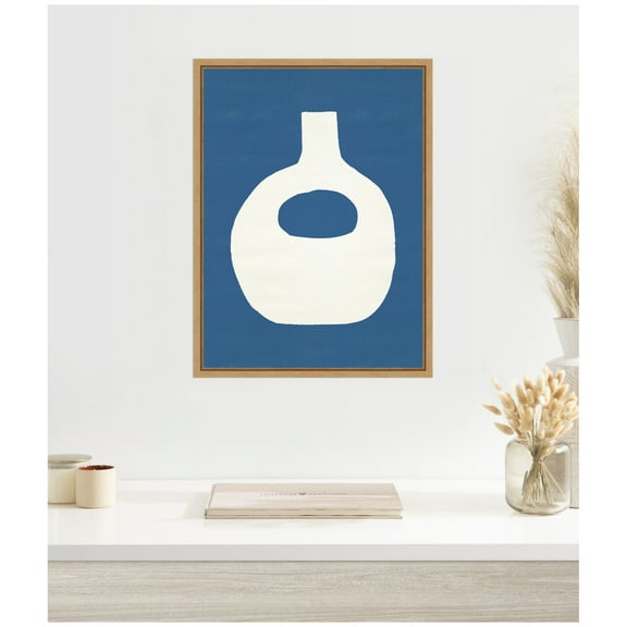 Kate and Laurel Ceramic Blue Beige 3 Framed Canvas Wall Art  by Rocket Jack 18 x 24 Sylvie Natural, Modern Contemporary, Abstract, Still Life Art for Wall Decor, Living Room Bedroom