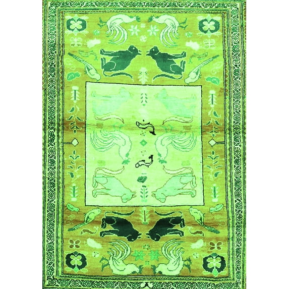 Ahgly Company Indoor Rectangle Animal Green Traditional Area Rugs, 7' x 9'