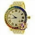 thumbnail image 3 of Roman Numeral Face Exclusive Custom Time Piece Multi Rainbow Gold Tone Simulated Diamond Dial Solitaire Men's Watch XL 55mm W/Date, 3 of 8