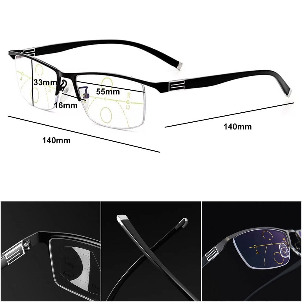 Men Black Half Rimless PROGRESSIVE Reading Glasses Multi-focal Business Flexible TR Lightweight Classic Readers +1.00