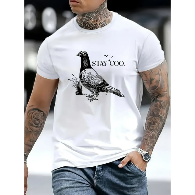Stay Cool" Graphic Tee for Men - Comfortable Polyester, Round Neck, Regular Fit, Perfect for Summer & Casual Attire