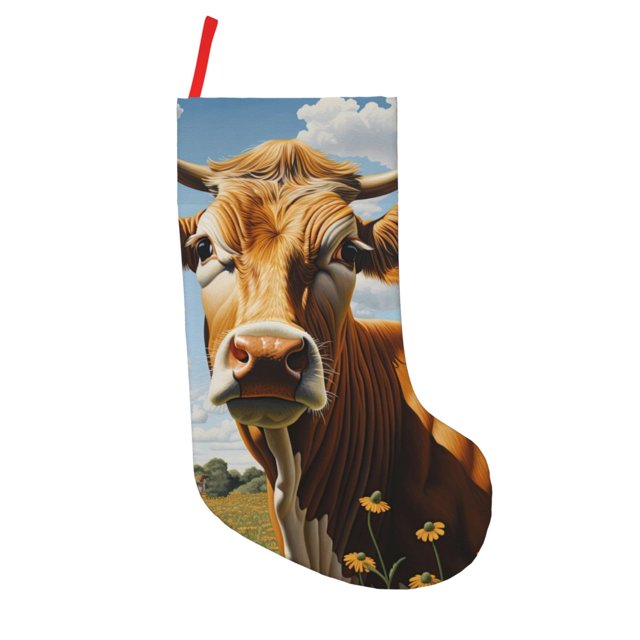 Lsque Daisy Flower Field Cow Pattern 18 Inch Christmas Stockings, Festive Holiday Stocking for Christmas Decorations Holiday Decor