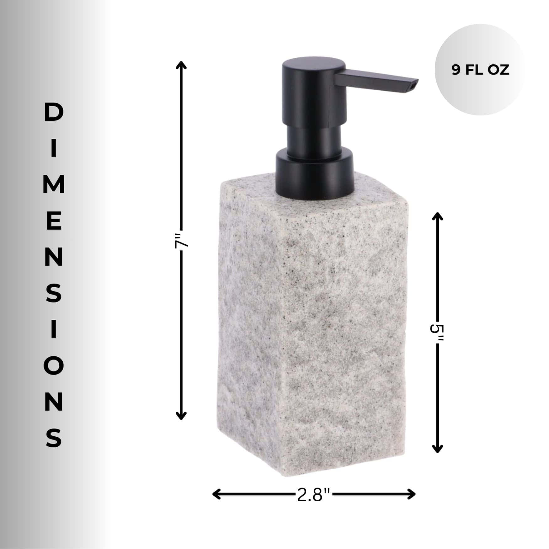 Bath Square Resin Hand Soap & Lotion Dispenser Stone Effect 9 FL OZ Gray