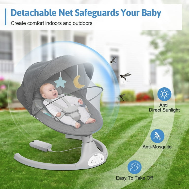 HXEIBUE Baby Swings for Infants – Stationary Baby Swings, Electric Infant  Swing for Newborn with Bluetooth, Remote Control, Seat Cotton (Light Grey)  