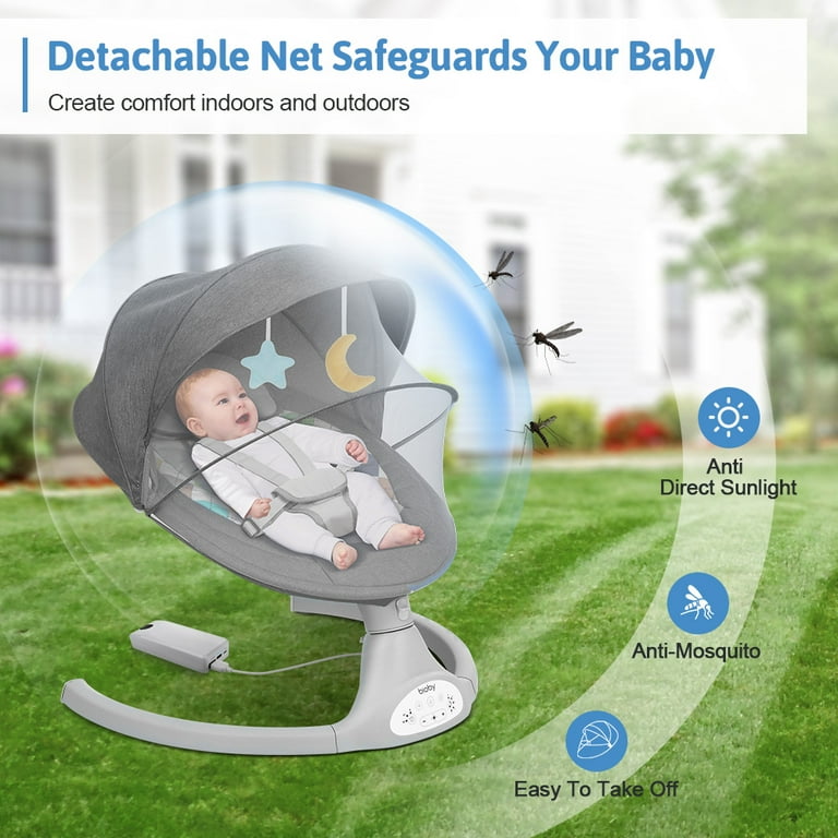 Bioby Baby Swing for Infants to Toddler, Electric Portable Baby Bouncer for  0-6 Months Newborn, Baby Rocker with 5 Swing Speeds and Remote Control