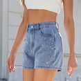 thumbnail image 4 of SWSMCLT Women's Jean Shorts Metallic Denim Shorts Fashion Casual Shorts Pocket Mid Thigh Mid Rise Western Blue Small, 4 of 5