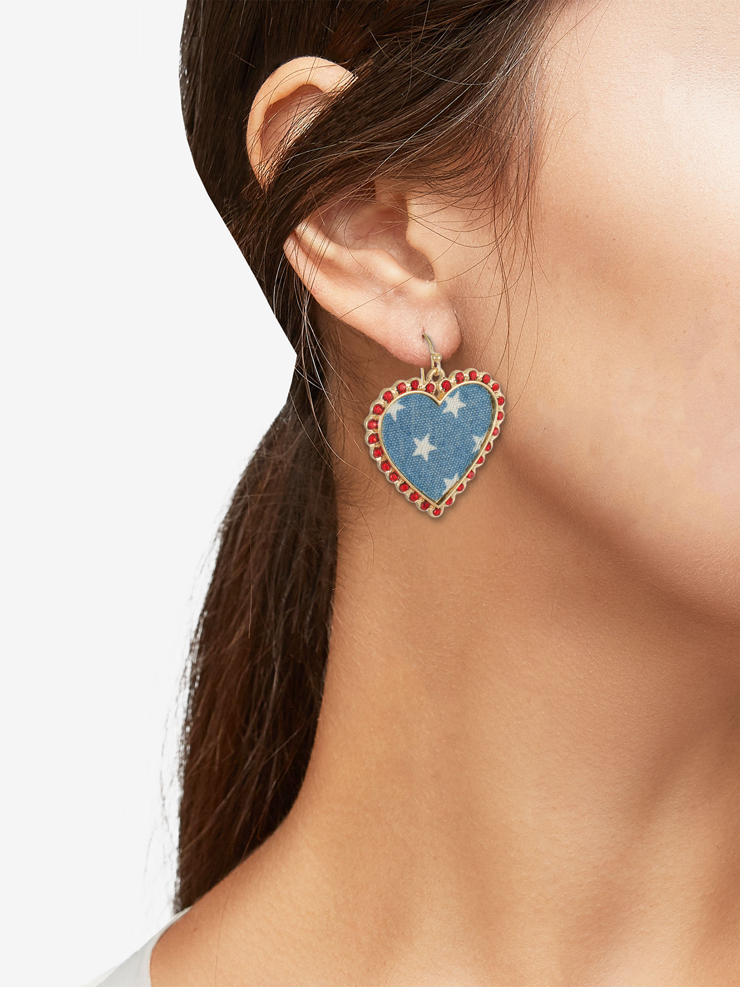 Way to Celebrate Americana Starry Denim Heart Earrings