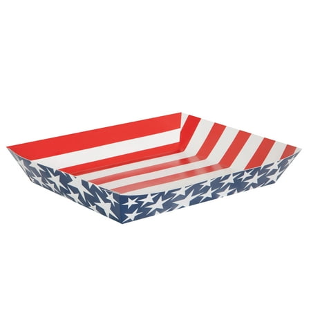 Unique Industries Stars & Stripes 4Th Of July Paper Snack Tray, 15 X 11 In, Red, White, & Blue,